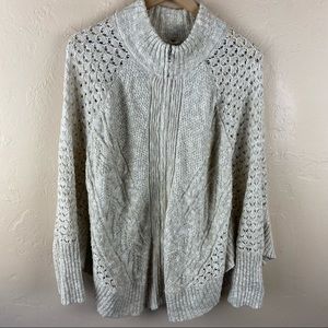 Maurices Cream Beige Sparkle Poncho Cape Cardigan Sweater Zip Close XXL